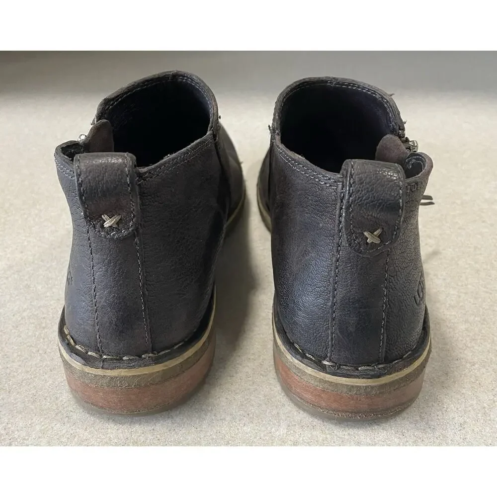 UGG Clementine Side Zip Ankle Boots Size 8 Brown Leather Booties Sherpa Insole